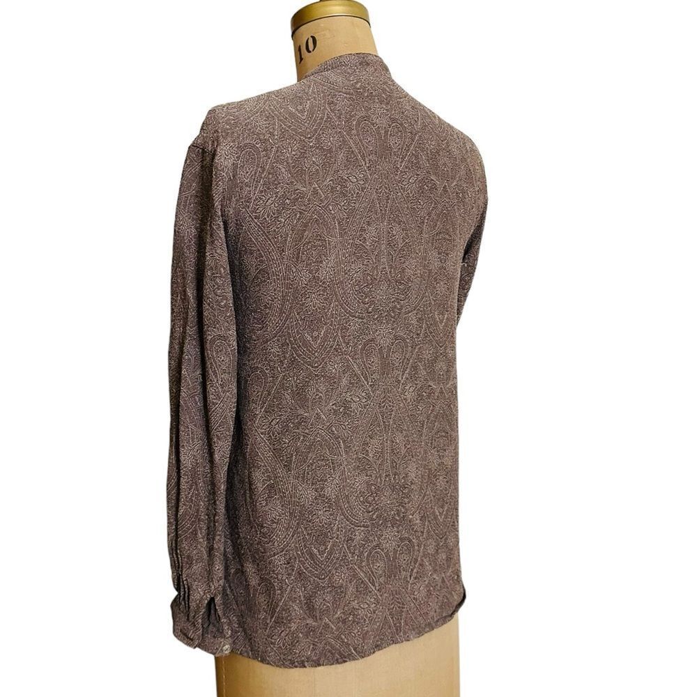 Vintage Joseph Abboud Paisley Taupe band collar long sleeve shirt size 4 - Picture 3 of 10